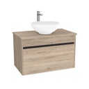 Amsterdam Badkamermeubel 80 cm Duitse Eik - Onderkast MDF - Softclose greeploos 2 lades Inclusief Toledo keramische waskom met wastafelblad