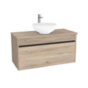 Amsterdam Badkamermeubel 100 cm Duitse Eik - Onderkast MDF - Softclose greeploos 2 lades Inclusief Toledo keramische waskom met wastafelblad