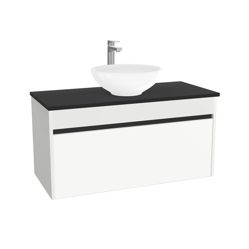 Amsterdam Badkamermeubel 100 cm Hoogglans Wit - Onderkast MDF - Softclose greeploos 2 lades Inclusief Toledo keramische waskom met wastafelblad