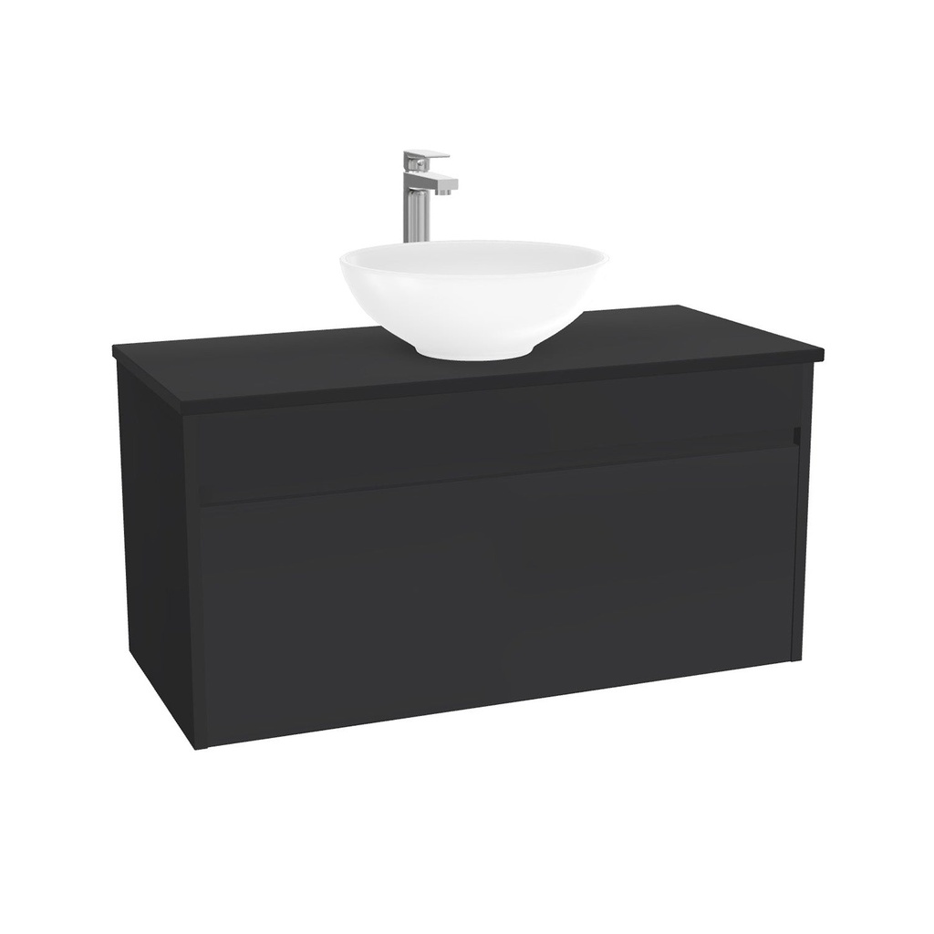 Amsterdam Badkamermeubel 100 cm Mat Zwart - Onderkast MDF - Softclose greeploos 2 lades Inclusief Toledo keramische waskom met wastafelblad