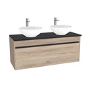 Amsterdam Badkamermeubel 120 cm Duitse Eik - Onderkast MDF - Softclose greeploos 2 lades Inclusief Toledo keramische waskom met wastafelblad