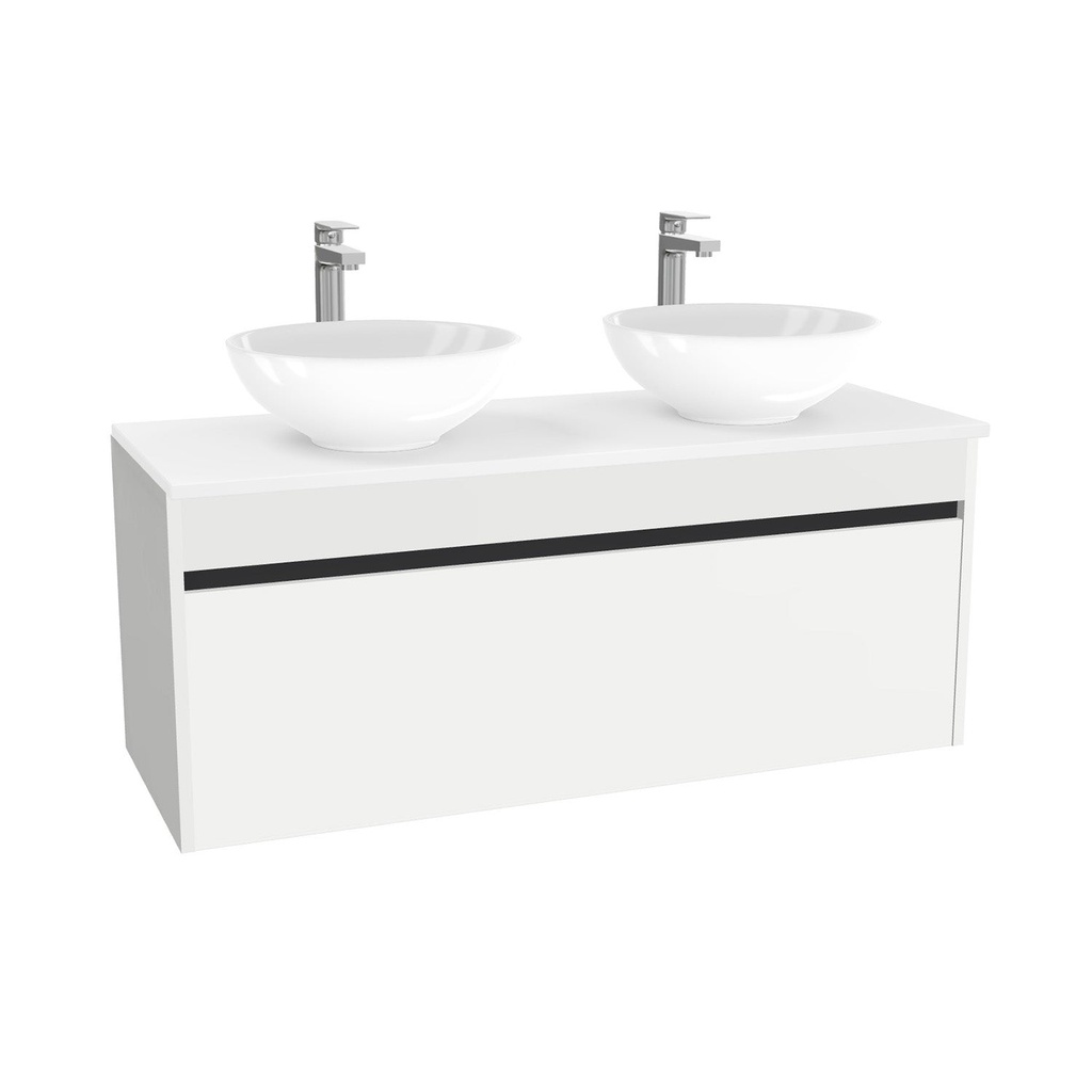 Amsterdam Badkamermeubel 120 cm Hoogglans Wit - Onderkast MDF - Softclose greeploos 2 lades Inclusief Toledo keramische waskom met wastafelblad