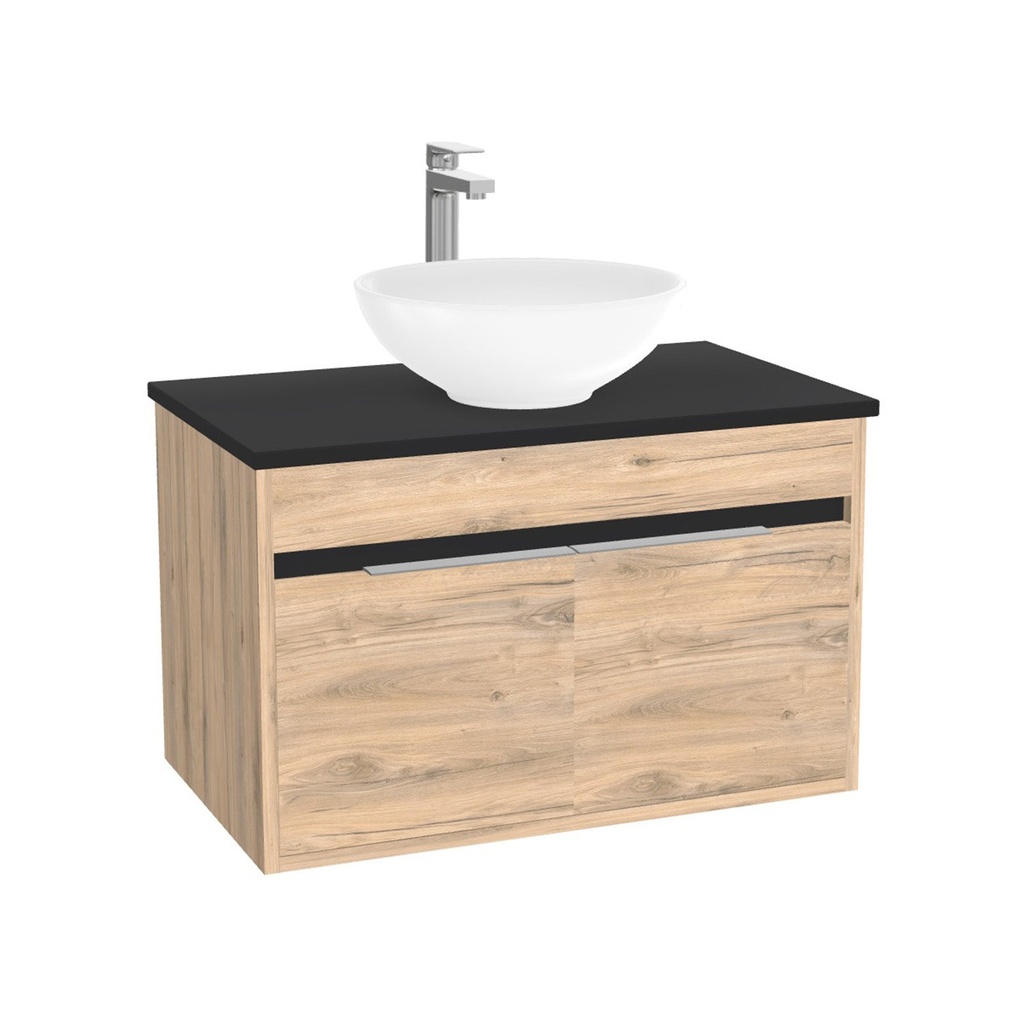 Kassel Badkamermeubel 80 cm Dorado - Onderkast MDF - Softclose semi handgreep 2 deuren Inclusief Toledo keramische waskom met wastafelblad (MDF Zwart 25mm, Mat Wit)