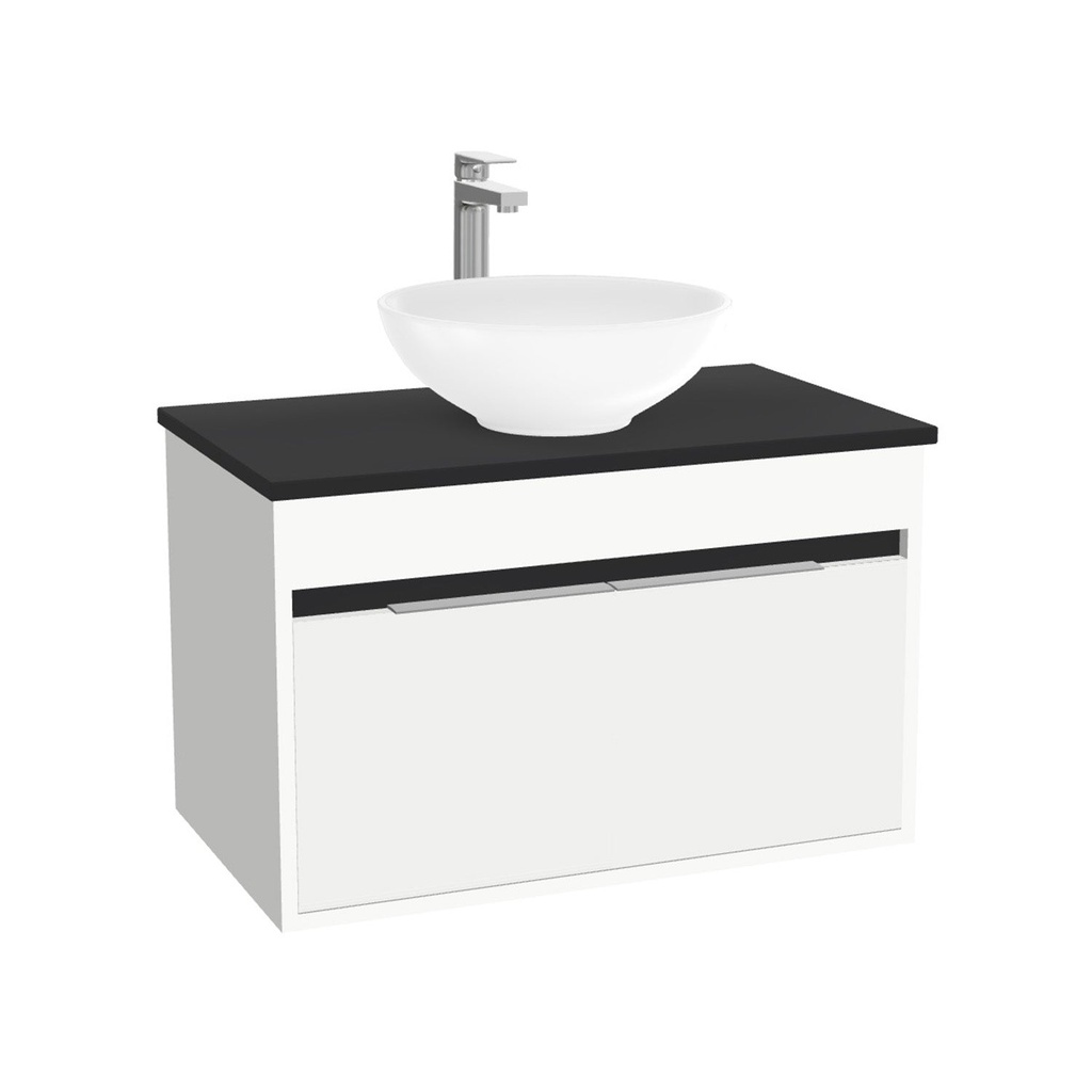 Kassel Badkamermeubel 80 cm Hoogglans Wit - Onderkast MDF - Softclose semi handgreep 2 deuren Inclusief Toledo keramische waskom met wastafelblad (MDF Zwart 25mm, Mat Wit)