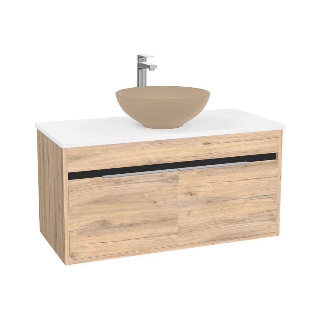 Kassel Badkamermeubel 100 cm Dorado - Onderkast MDF - Softclose semi handgreep 2 deuren Inclusief Toledo keramische waskom met wastafelblad (MDF Zwart 25mm, Mat Wit)