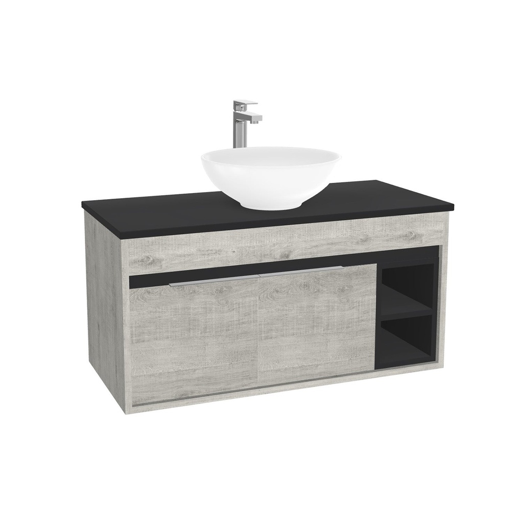 Aachen Badkamermeubel 100 cm Lissabon - Onderkast MDF - Softclose semi handgreep 2 deuren Inclusief Toledo keramische waskom met wastafelblad (MDF Zwart 25mm, Mat Wit)