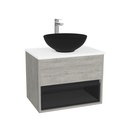 Pohlheim Badkamermeubel 65 cm Lissabon - Onderkast MDF - Softclose greeploos 1 lade Inclusief Toledo keramische waskom met wastafelblad