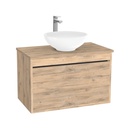 Oberhausen Badkamermeubel 80 cm Dorado - Onderkast MDF - Softclose semi handgreep 1 lade Inclusief Toledo keramische waskom met wastafelblad