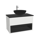 Pohlheim Badkamermeubel 80 cm Hoogglans Wit - Onderkast MDF - Softclose greeploos 1 lade Inclusief Toledo keramische waskom met wastafelblad