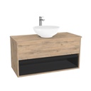 Pohlheim Badkamermeubel 100 cm Dorado - Onderkast MDF - Softclose greeploos 1 lade Inclusief Toledo keramische waskom met wastafelblad