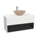 Pohlheim Badkamermeubel 100 cm Hoogglans Wit - Onderkast MDF - Softclose greeploos 1 lade Inclusief Toledo keramische waskom met wastafelblad