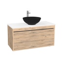 Oberhausen Badkamermeubel 100 cm Dorado - Onderkast MDF - Softclose semi handgreep 1 lade Inclusief Toledo keramische waskom met wastafelblad