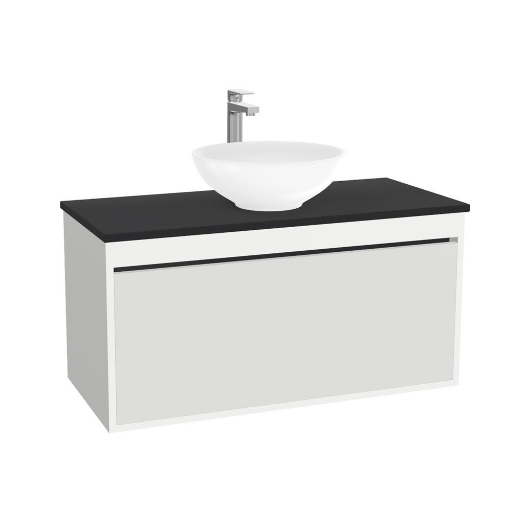 Oberhausen Badkamermeubel 100 cm Hoogglans Wit - Onderkast MDF - Softclose semi handgreep 1 lade Inclusief Toledo keramische waskom met wastafelblad (MDF Zwart 25mm, Mat Wit)