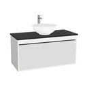 Oberhausen Badkamermeubel 100 cm Hoogglans Wit - Onderkast MDF - Softclose semi handgreep 1 lade Inclusief Toledo keramische waskom met wastafelblad