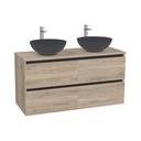 München Badkamermeubel 120 cm Duitse Eik - Onderkast MDF - Softclose greeploos 4 lades Inclusief Toledo keramische waskom met wastafelblad
