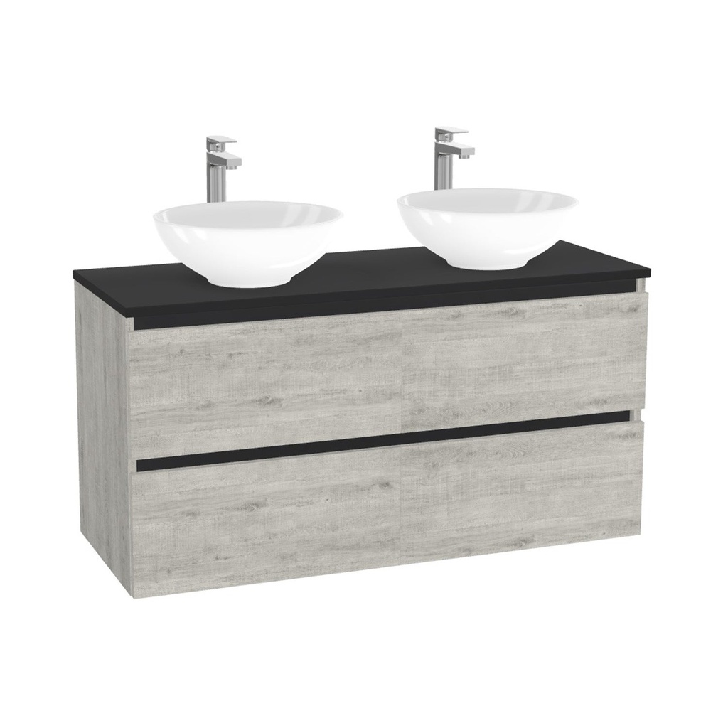 München Badkamermeubel 120 cm Lissabon - Onderkast MDF - Softclose greeploos 4 lades Inclusief Toledo keramische waskom met wastafelblad (Quartz Zwart 20mm, Mat Wit)