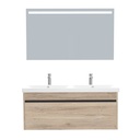 Amsterdam Badkamermeubel Set 120 cm Duitse Eik - Onderkast MDF Softclose Greeploos 2 lades met Keramische Wastafel 2 kraangat en Badkamerspiegel met Led-verlichting