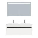 Amsterdam Badkamermeubel Set 120 cm Hoogglans Wit - Onderkast MDF Softclose Greeploos 2 lades met Keramische Wastafel 2 kraangat en Badkamerspiegel met Led-verlichting