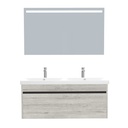 Amsterdam Badkamermeubel Set 120 cm Lissabon - Onderkast MDF Softclose Greeploos 2 lades met Keramische Wastafel 2 kraangat en Badkamerspiegel met Led-verlichting
