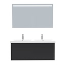 Amsterdam Badkamermeubel Set 120 cm Mat Zwart - Onderkast MDF Softclose Greeploos 2 lades met Keramische Wastafel 2 kraangat en Badkamerspiegel met Led-verlichting