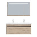Amsterdam Badkamermeubel Set 120 cm Duitse Eik - Onderkast MDF Softclose Greeploos 2 lades met Keramische Wastafel 2 kraangat en Badkamerspiegelkast met Led-verlichting