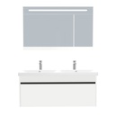 Amsterdam Badkamermeubel Set 120 cm Hoogglans Wit - Onderkast MDF Softclose Greeploos 2 lades met Keramische Wastafel 2 kraangat en Badkamerspiegelkast met Led-verlichting