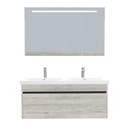 Amsterdam Badkamermeubel Set 120 cm Lissabon - Onderkast MDF Softclose Greeploos 2 lades met Keramische Wastafel 2 kraangat en Badkamerspiegelkast met Led-verlichting