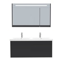 Amsterdam Badkamermeubel Set 120 cm Mat Zwart - Onderkast MDF Softclose Greeploos 2 lades met Keramische Wastafel 2 kraangat en Badkamerspiegelkast met Led-verlichting