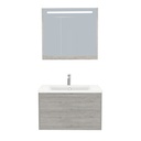 Essen Badkamermeubel Set 80 cm Lissabon - Onderkast MDF Softclose Semi handgreep 2 lades met Keramische Wastafel 1 kraangat en Badkamerspiegelkast met Led-verlichting