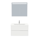 Essen Badkamermeubel Set 80 cm Hoogglans Wit - Onderkast MDF Softclose Semi handgreep 2 lades met Keramische Wastafel 1 kraangat en Badkamerspiegel met Led-verlichting