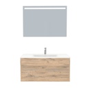 Essen Badkamermeubel Set 100 cm Dorado - Onderkast MDF Softclose Semi handgreep 2 lades met Keramische Wastafel 1 kraangat en Badkamerspiegel met Led-verlichting