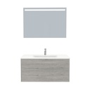 Essen Badkamermeubel Set 100 cm Lissabon - Onderkast MDF Softclose Semi handgreep 2 lades met Keramische Wastafel 1 kraangat en Badkamerspiegel met Led-verlichting