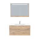 Essen Badkamermeubel Set 100 cm Dorado - Onderkast MDF Softclose Semi handgreep 2 lades met Keramische Wastafel 1 kraangat en Badkamerspiegelkast met Led-verlichting