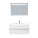 Essen Badkamermeubel Set 100 cm Hoogglans Wit - Onderkast MDF Softclose Semi handgreep 2 lades met Keramische Wastafel 1 kraangat en Badkamerspiegelkast met Led-verlichting