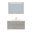 Essen Badkamermeubel Set 100 cm Lissabon - Onderkast MDF Softclose Semi handgreep 2 lades met Keramische Wastafel 1 kraangat en Badkamerspiegelkast met Led-verlichting