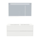 Essen Badkamermeubel Set 120 cm Hoogglans Wit - Onderkast MDF Softclose Semi handgreep 2 lades met Keramische Wastafel 1 kraangat en Badkamerspiegelkast met Led-verlichting