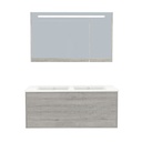 Essen Badkamermeubel Set 120 cm Lissabon - Onderkast MDF Softclose Semi handgreep 2 lades met Keramische Wastafel 1 kraangat en Badkamerspiegelkast met Led-verlichting