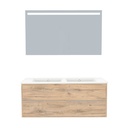 Essen Badkamermeubel Set 120 cm Dorado - Onderkast MDF Softclose Semi handgreep 2 lades met Keramische Wastafel 1 kraangat en Badkamerspiegel met Led-verlichting