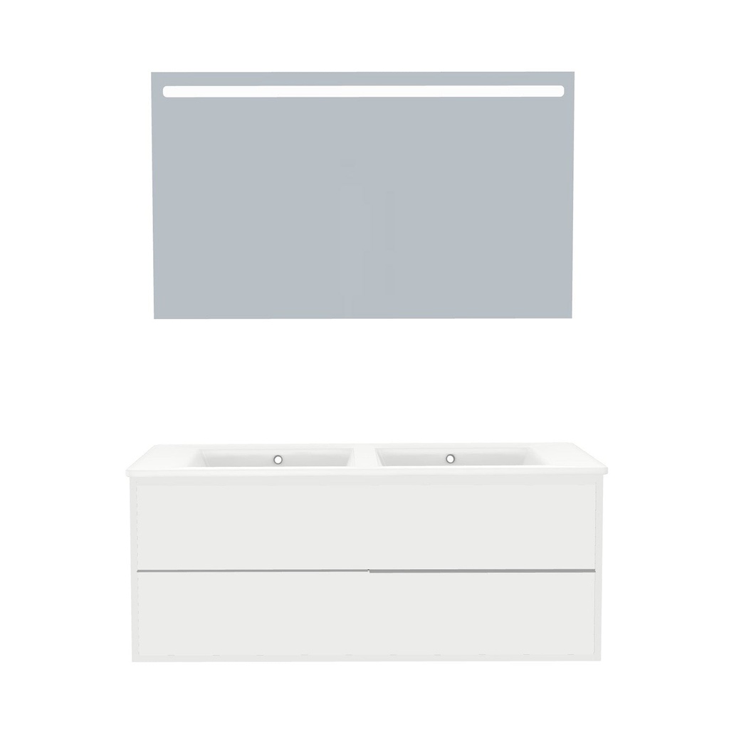 [A-ES-120-ST-WIB-LS-HW] Essen Badkamermeubel Set 120 cm Hoogglans Wit - Onderkast MDF Softclose Semi handgreep 2 lades met Keramische Wastafel 1 kraangat en Badkamerspiegel met Led-verlichting