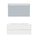 Essen Badkamermeubel Set 120 cm Hoogglans Wit - Onderkast MDF Softclose Semi handgreep 2 lades met Keramische Wastafel 1 kraangat en Badkamerspiegel met Led-verlichting