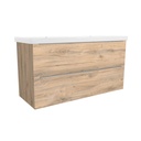 Frankfurt 120 cm Dorado - Onderkast MDF Softclose Semi handgreep 2 lades met Keramische Wastafel 2 kraangat - Wastafelmeubel Met Elite Wastafels