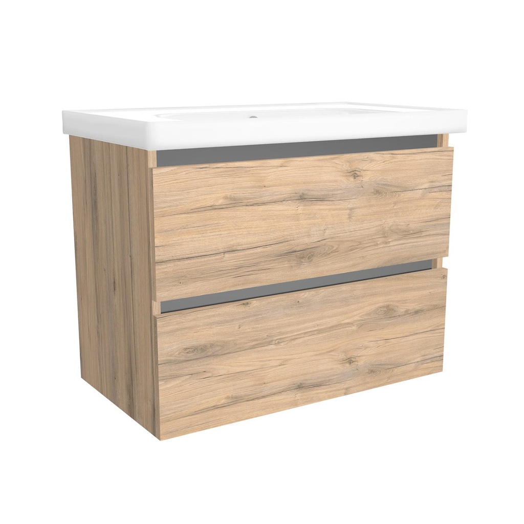 [T-BO-80-OK-DO-W-FR] Bonn 80 cm Dorado - Wastafelmeubel Met Frame - Onderkast MDF Softclose Greeploos 2 lades met Keramische Wastafel 1 kraangat - Wastafelmeubel Met Frame Wastafels