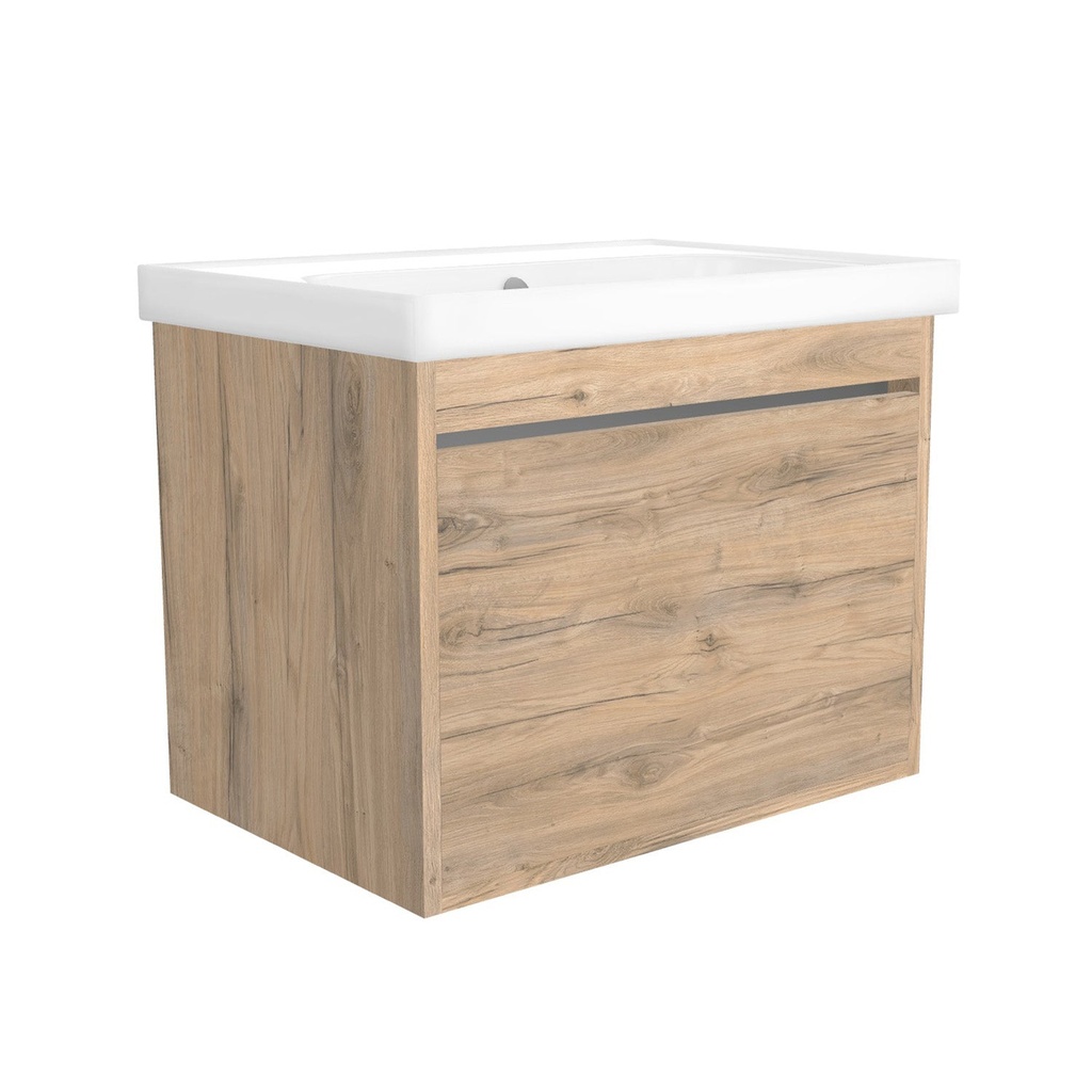 [B-OB-65-OK-DO-WFR] Oberhausen 65 cm Dorado - Onderkast MDF Softclose semi handgreep 1 lade met Keramische Wastafel 1 kraangat - Wastafelmeubel Met Frame Wastafels