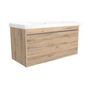Oberhausen 100 cm Dorado - Onderkast MDF Softclose semi handgreep 1 lade met Keramische Wastafel 1 kraangat -Wastafelmeubel Met Frame Wastafels