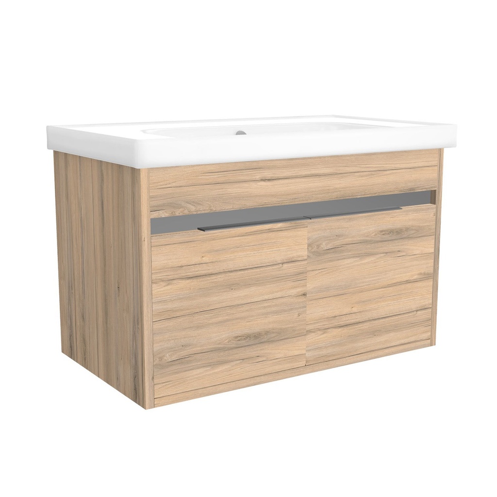 [B-KA-80-OK-DO+WFR] Kassel 80 cm Dorado - Onderkast MDF Softclose Semi handgreep 2 deuren met Keramische Wastafel 1 kraangat - Wastafelmeubel Met Frame Wastafels