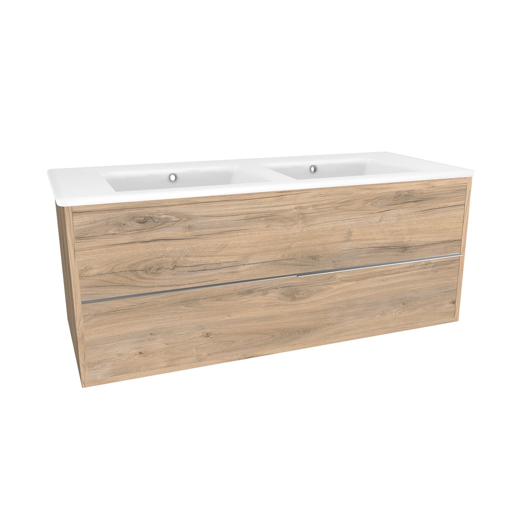 [A-ES-120-0K-DO-W-IB] Essen 120 cm Dorado - Onderkast MDF Softclose Semi handgreep 2 lades met Keramische Wastafel 1 kraangat - Wastafelmeubel Met Ibiza Wastafels