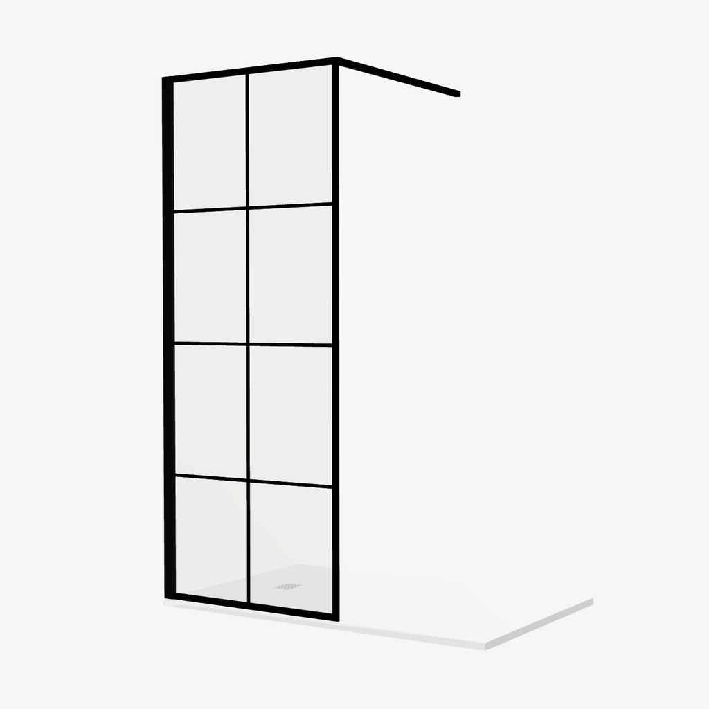 [20310030] Mieke Inloopdouche 80 cm Mat Zwart Raster Douchewand Industrieel 8 mm Veiligheidsglas anti-kalk Aliminium Profiel