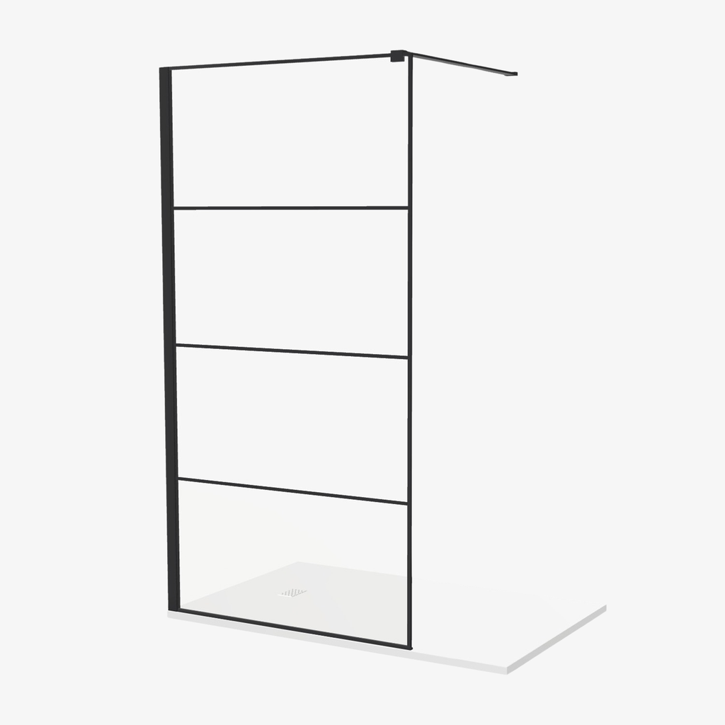 [20310057] Inloopdouche Nina 100 cm Zwart Mat Raster Easy Clean 8 mm Helderglas Aluminuim Profiel Nano-Coating