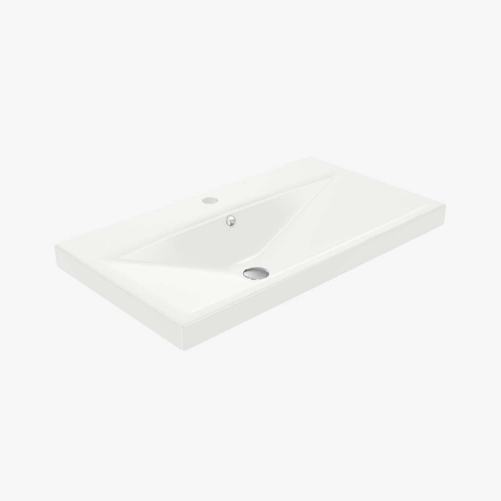 [W-EL-80-HW] Wastafel Keramische Elite Hoogglans Wit 80x45 cm