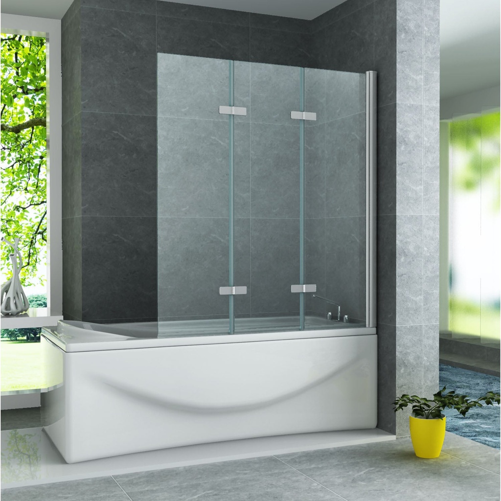 [20610002] Badwand Remy Chroom - 3-delige inklapbare Badwand 130x140 cm - 6mm - Transparant - Nano - Omkeerbaar